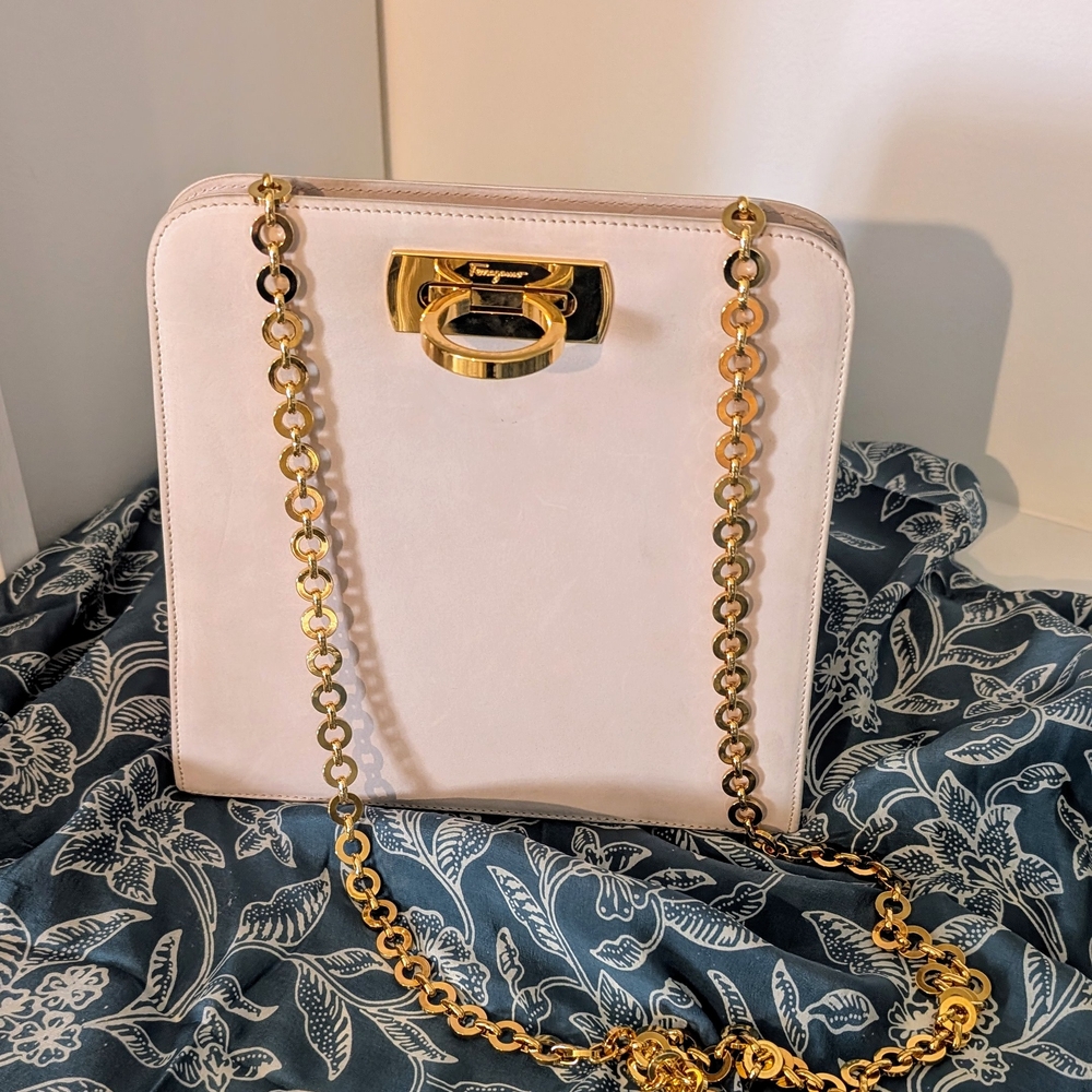 Salvatore Ferragamo Diana Clutch In Light Pink W/ Gold Gancini Clasp